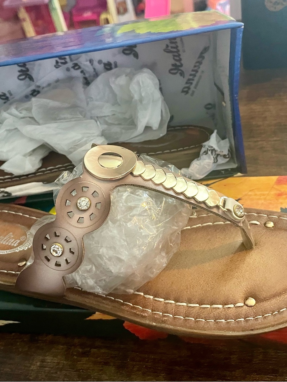 Italina Brown Sandals with Gold Accents